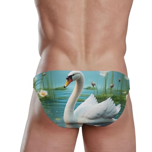 Swan Flower Men's Swimwear Sexy Bikini Solid Siwmming Briefs L 208482803
