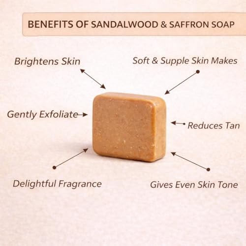Image of Amazon Brand - Magic Soap Sandal Wood And Saffron Bath Soap - Natural & Paraben-Free, Bathing Soap Bar for Glowing, Brightening & Refreshing Skin | Deep Cleans Pores & Removes Dirt - 300 g (Pack of 3)