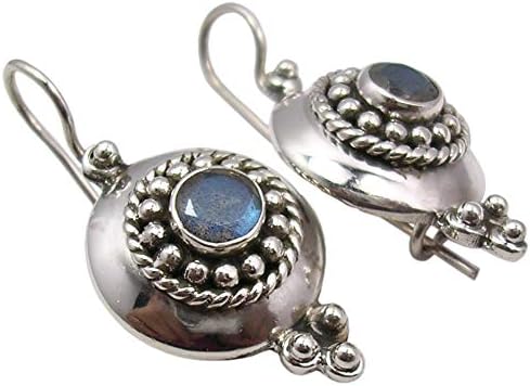 925 Solid Sterling Silver Blue Labradorite Earrings 1.2" Fashion Stone