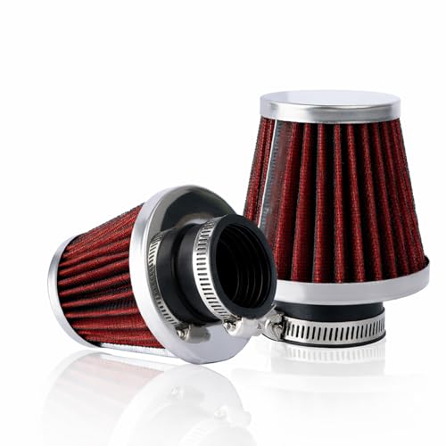 Evermotor Filtro de Aire Universal de Doble Capa en Acero para Moto, Scooter, ATV, Ciclomotor, Quad, 42mm 43mm 44mm Rojo