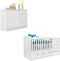 Berço Multifuncional Cleo com Cômoda Blenda Branco Acetinado - Phoenix