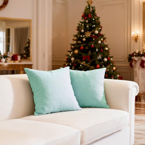 Image of Encasa XO Cotton Throw Pillow Covers Set of 2 I 20x20 in (50x50 cm) - Egg Blue I No Insert I Plain Square Pillowcases I Machine Washable | Indoor Use Only