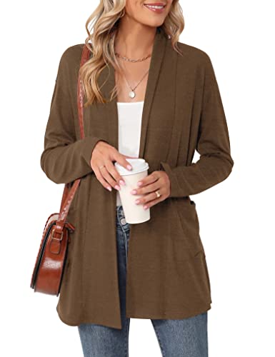 Image of Micoson Women's Long Sleeve Open Front Cardigan Casual Loose Lightweight Cardigans with Pockets