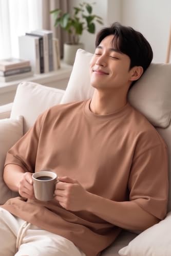 Image of BARKEYO Men's Half Sleeve Round Neck French Terry Oversized Drop Shoulder T-Shirt for Men