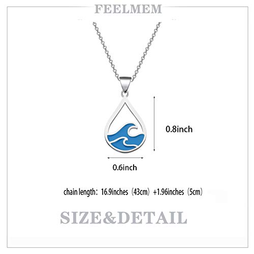FEELMEM Ocean Wave Necklace Blue Wave Ocean Beach Sea Drop Shape Pendant Necklace Surfer Wave Jewelry Beach Lover Gift2