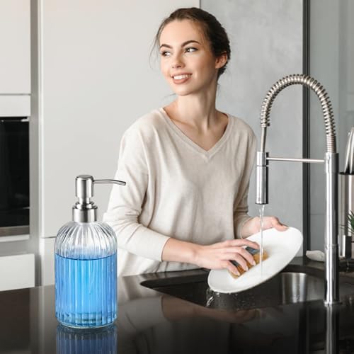 Image of Clear Glass Soap Dispenser | with 304 Rustproof Stainless Steel Pump 18oz for Kitchen and Bathroom Hand Soap Dispenser Bottle