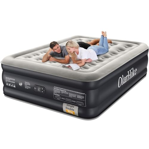 OlarHike Inflatable Mattress, Air Bed with Built-in Electric Pump, King Size Blow Up Self Inflating Guest Airbed with Flocked Surface for Camping or Home Use, 202cm L x 151cm W x 46cm H(Black)