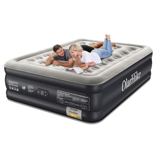 OlarHike Inflatable Mattress, Air Bed with Built-in Electric Pump, King Size Blow Up Self Inflating Guest Airbed with Flocked Surface for Camping or Home Use, 202cm L x 151cm W x 46cm H(Black)