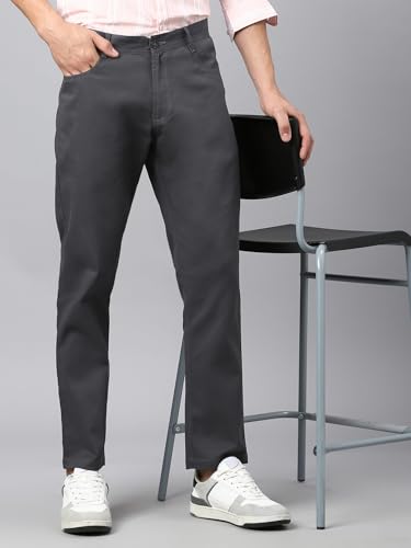 Image of Hubberholme Men's Tapered Fit Cotton Trousers, Ankle Length Button Closure Chinos