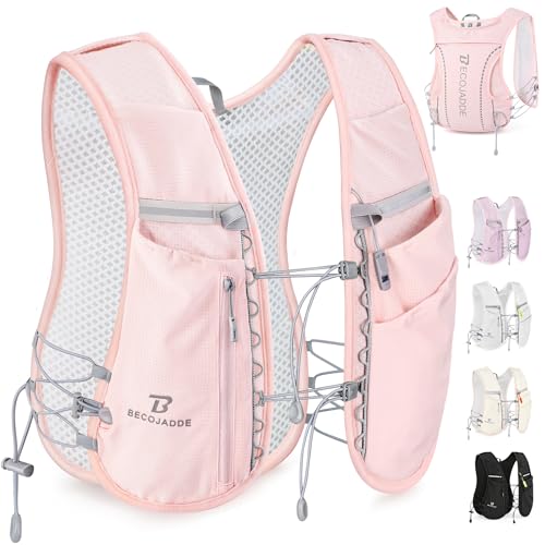 BECOJADDE 5L Running Vest for Women Hydration Backpack Lightweight & Breathable for Trail Running Marathon Hiking Cycling (No Bladder or Bottles Included) Pink