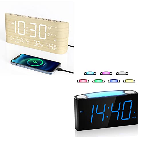 Digital Alarm Clock For Bedroom - 7 Color Night Light + Digital Alarm Clock With Weekday/Weekend Mode, Dual Alarm,Adjustable Volume,Temperature & Humidity Monitor, Calendar,5 Levels Dimmer,12/24H,Snoo #TOP16
