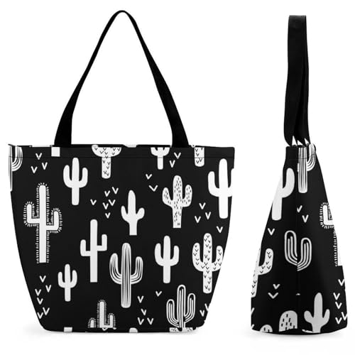 Sac à main cactus noir et blanc grand cabas de voyage