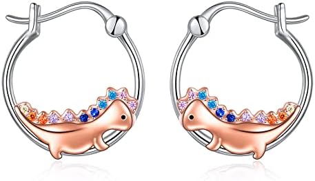 Duck/Cow/Pig/Dog/Dinosaur/Mushroom/Otter/Stingray 925 Sterling Silver Hoop Earrings Hypoallergenic Cute Animal Jewellery Gifts for Women Girls