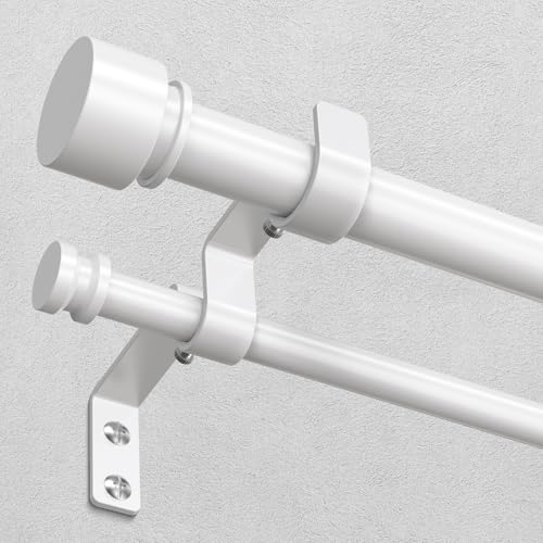 Wolistsa Double Curtain Rod with End Cap Finials 36-122 Inch Rod White