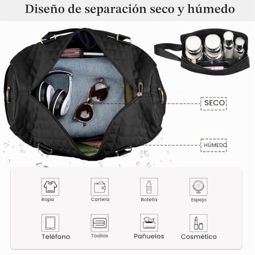 Miniatura 9 de Flintronic 1pcs Gran Bolsa De Viaje Mujer, Travel Bag Fin De Semana, Macuto De Deporte Con Compartimento Para Calzado, Ligera E Impermeable, Maleta Hospital, Bolsa De Viaje, Negro
