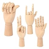 IHDYPPEW 4 Pack 10 Inch Wooden Hand Model, Flexible Left and Right Wood Art Mannequin Wooden Artist Hand Model, Wooden Manikin Hand for Sketching, Painting, Sample Display and Home Decor