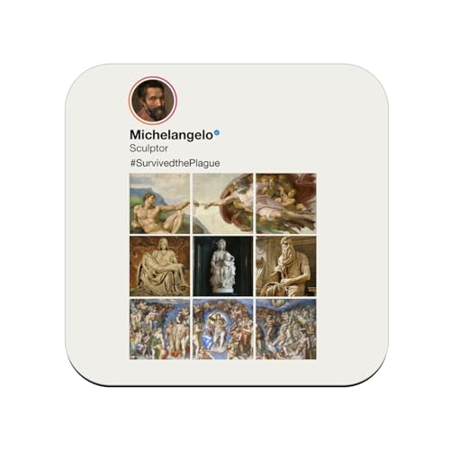 sous Verre en Bois - Michel-Ange Réseaux Sociaux Peinture Peintre Vatican - 1 unité (95 x 95 mm)