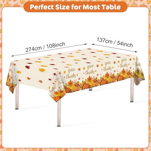 2 Pack Thanksgiving Tablecloth Disposable - Fall Plastic Table Cloth Rectangular, Give Thanks Pumpkin Maple Leaves Waterproof Table Cover for Home Harvest Thanksgiving Tables Decor, 54 x 108 Inch - image 3