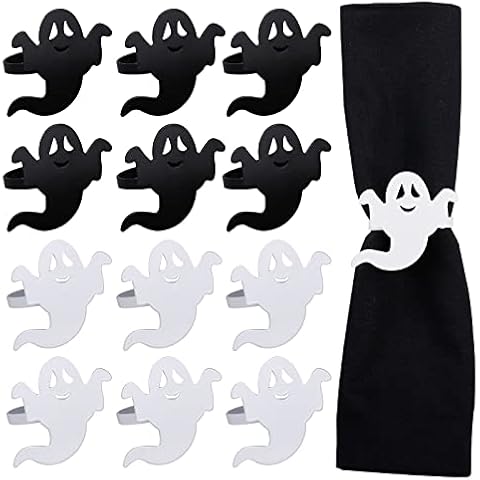 LogHog Set of 12 White and Black Ghost Napkin Rings Cover
