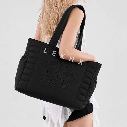 Image of LX LEKHX Tote Bag for Women | Lightweight Shoulder Handbag with 2 Main Zip Compartments & Multiple Pockets | Water Resistant Polyester Fabric | Office, Travel & Daily Use