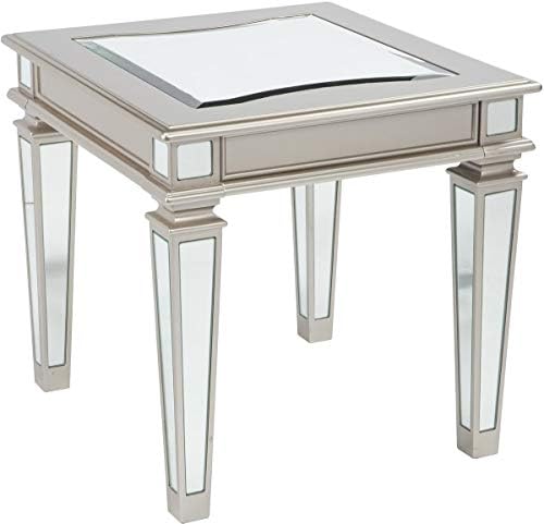 Signature Design by Ashley Tessani Glam Square End Table with Beveled Mirrored Glass Insert, Silver