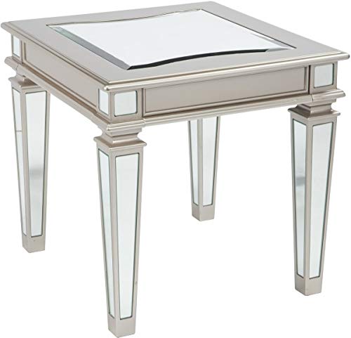 Signature Design By Ashley Tessani Glam Square End Table With Beveled Mirrored Glass Insert, Silver #TOP16