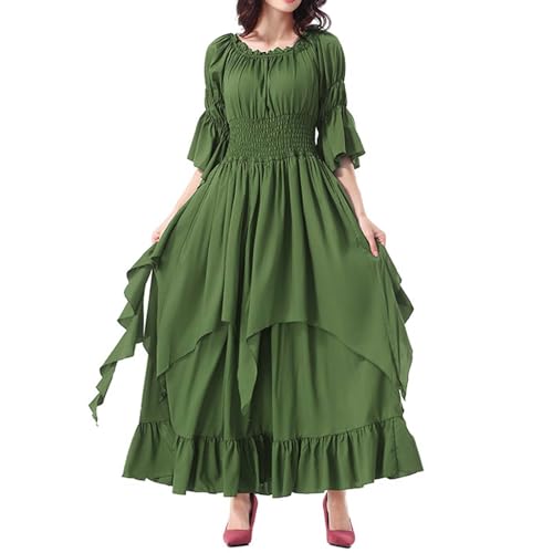 Elegante disfraz de encaje gótico para cosplay, vestido de Halloween, vestido para mujer, fiesta de disfraces medieval (verde, XXL)