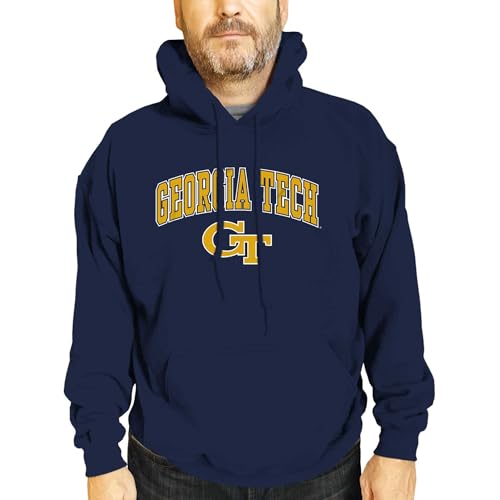 Campus Colors Georgia Tech Yellowjackets Arch & Logo Gameday Hoodie - NCAA College Hooded Sweatshirt - Navy Large