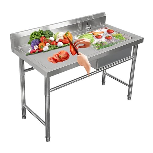 Fregadero Exterior Jardin Fregadero de servicio independiente de acero inoxidable de 39 pulgadas, fregadero de acero inoxidable para exteriores, fregadero de servicio con grifo, con banco de