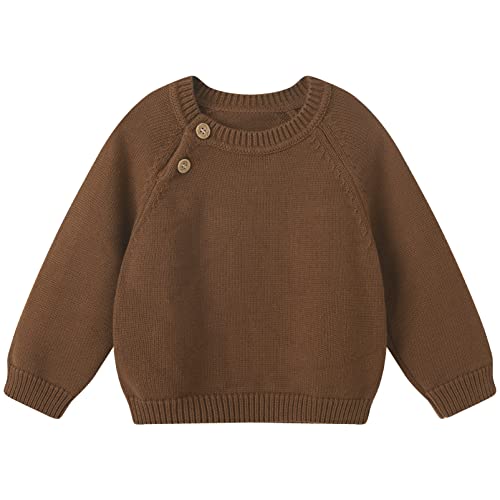 Image of pureborn Baby Toddler Boys Girls Pullover Sweater Cotton Knit Button Closure Sweaters