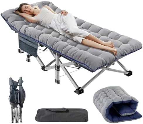 Bild 10 - Sonnenliege Klappbett 198x81cm Campingbett Gästebett klappbar liegestuhl 200KG Lastlager Gartenliege Mit Matratze Seitentasche und Kopfstütze Feldbett für In-Outdoor Garten Camping (Schwarz)