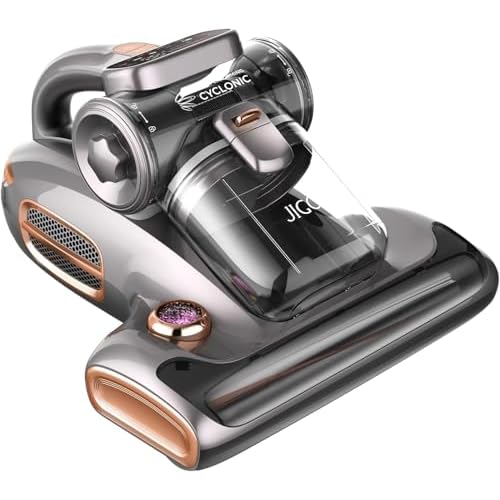 JIGOO T600 Bed Vacuum Cleaner with UV-C Light, 15Kpa Suction 700W Powerful Double Cup Handheld Vacuums, Mattress Vacuum Cleaner with Smart Dust Sensor, Ultrasonic & Heating Tech, HEPA Filter