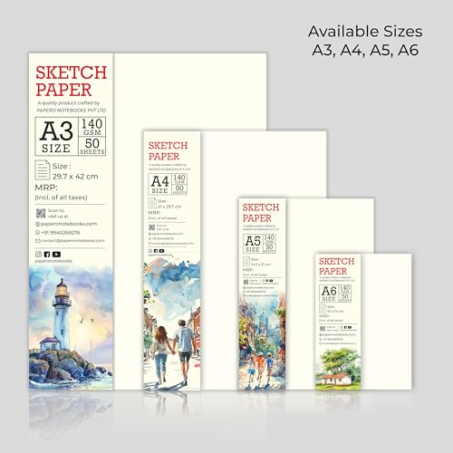 Image of PaperO A6 Sketch Loose Leaf Paper Sheets 140 GSM | 50 Drawing Sheets | 15 x 10 cm Small Size | Thick Paper for Sketching, Doodling & Art | Ideal for Artists & Designers | (A6 Pack of 2)