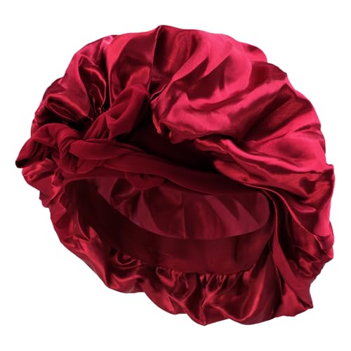 Uryxery Gorro de Seda para Dormir de 42 cm, Bonnet de Seda con Cinta Ajustable de 58 cm, Gorro para Dormir Antideslizante para Cabello Rizado o Largo, Ideal para Noche y Uso Diario (rojo)