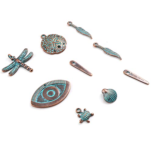 Karmelling Alloy 10Pc Charms Antique Copper Green Patina Drop Pendants For Diy Necklace Bracelet Jewelry Making Accessories, 22 X 5Mm(7/8" X 3/16") #TOP4
