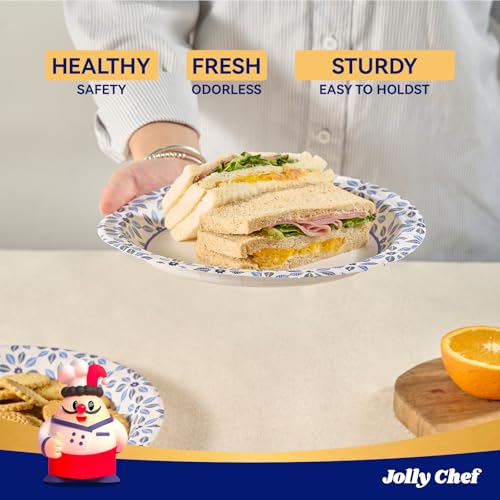Image of JOLLY CHEF 10 inch Disposable Paper Plates 140 Count, Soak Proof, Cut Proof, Heavy Duty Paper Plates for Everyday Use