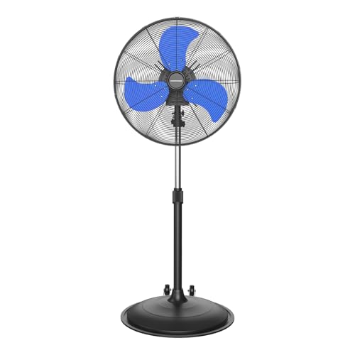 FANNIVERSE 20-Inch High Velocity Pedestal Fan, 5000 CFM Heavy Duty Oscillating Metal Standing Fan with Rolling Casters, 3-Speed Commercial Industrial Fan for Warehouse, Garage & Patio (UL Listed)