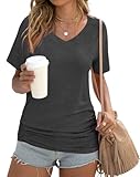 Anydoll Womens Grey Tunic Tops Summer Short Sleeve Shirts Casual Dressy Blouse Vneck Trendy Loose Tee Large