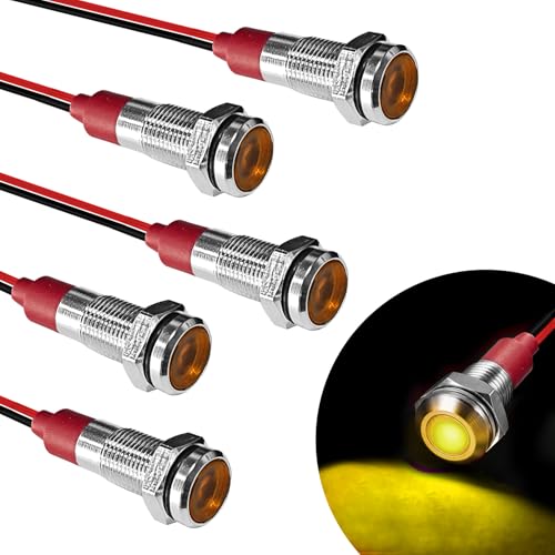 5PCS 6MM Lámpara Indicadora LED Amarilla 12-24V