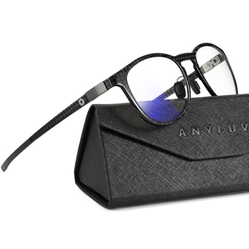 Image of ANYLUV Blue Light Glasses Men, Vintage Round Carbon Fiber Eyewear, Lightweight Mens Computer Gaming Glasses, Anti Eyestrain