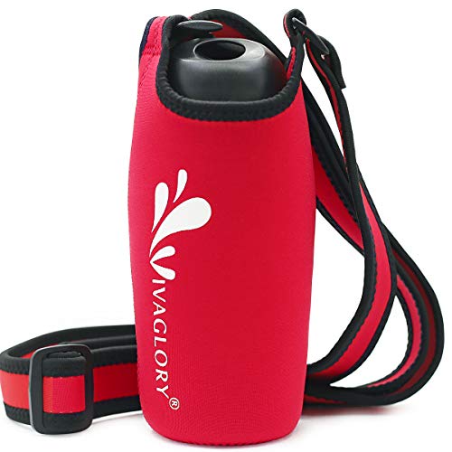 VIVAGLORY hundetrinkflasche & wasserflaschenhalter mit Schultergurt-Kombi, Hunde Trinkflasche & Wasserflaschenhalter für Unterwegs, Trinkflasche Edelstahl mit Wasserflaschenträger, 750ml, Rot
