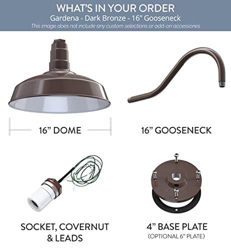 Steel Lighting Co. Gardena Barn Light | Outdoor Wall Mounted | 16" Dome | 16" Gooseneck | Farmhouse Light Made In America | Dark Bronze Exterior/White Interior #TOP5