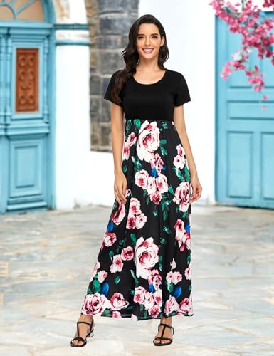 Image of Lacavocor Womens Short Sleeve Maxi Dresses Empire Waist Long Dress