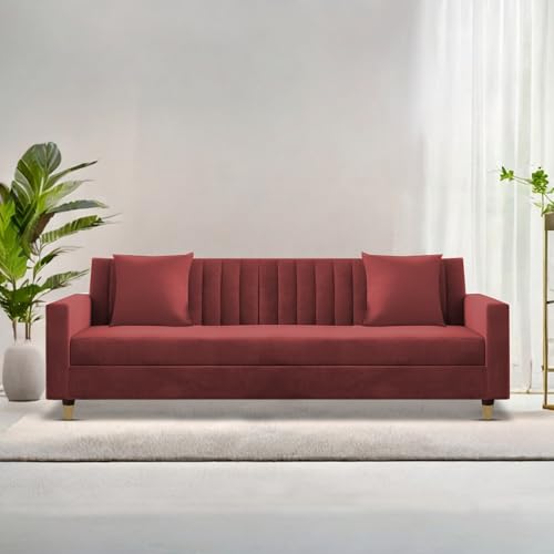 Image of Casaliving Garcia 3 Seater Sofa Set for Living Room (Maroon Colour) Premium Fabric Sofa