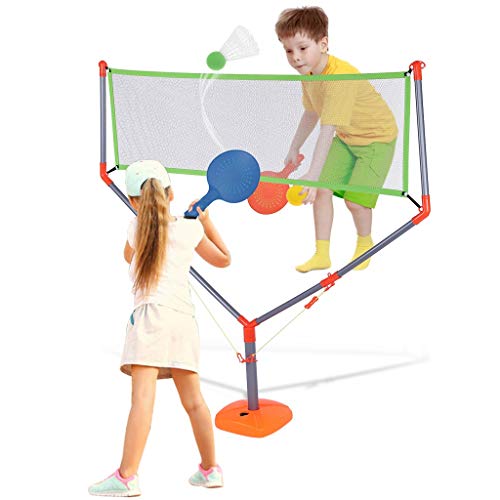 Portable Badminton Net Set, 2 in 1 Plastic Badminton Tennis Rackets Balls Set