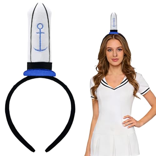 Denppiuo Sailor Hat Costume Headband Hamburger Restaurant Employee Role Play Navy Anchor Adult Cap for Cosplay Cartoon Theme Party Accessory for Women and Men