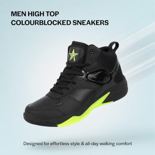 Image of FAUSTO Men High Top Colorblocked Chunky Classic Lace Up Sneakers|Breathable Basketball Shoes with Memory Cushion|Anti Skid Comfort Grip Sole