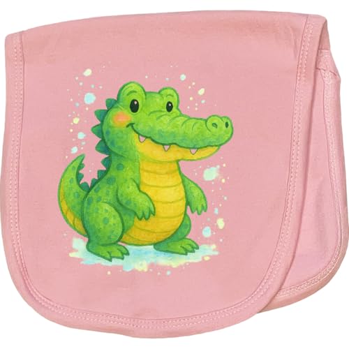 inktastic Cute Green Crocodile Cartoon Illustration Baby Burp Cloth Pink 46cd1