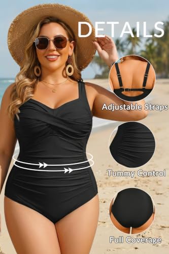Image of Women Plus Size One Piece Swimsuits Tummy Control Twist Front Bathing Suit