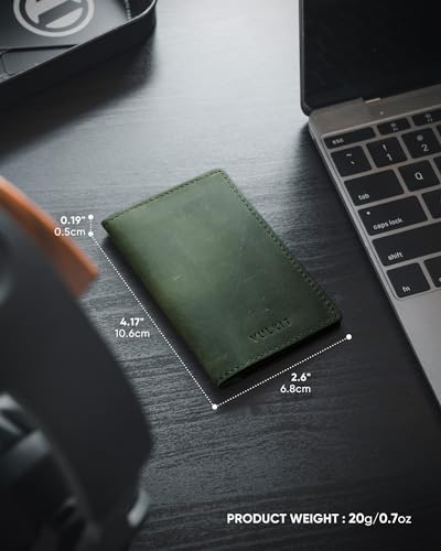 Image of VULKIT Genuine Leather Business Card Holder 2 Sided Slim Business Name Card Organizer for Men or Women, up to Hold 20 cards (Genuine Green)